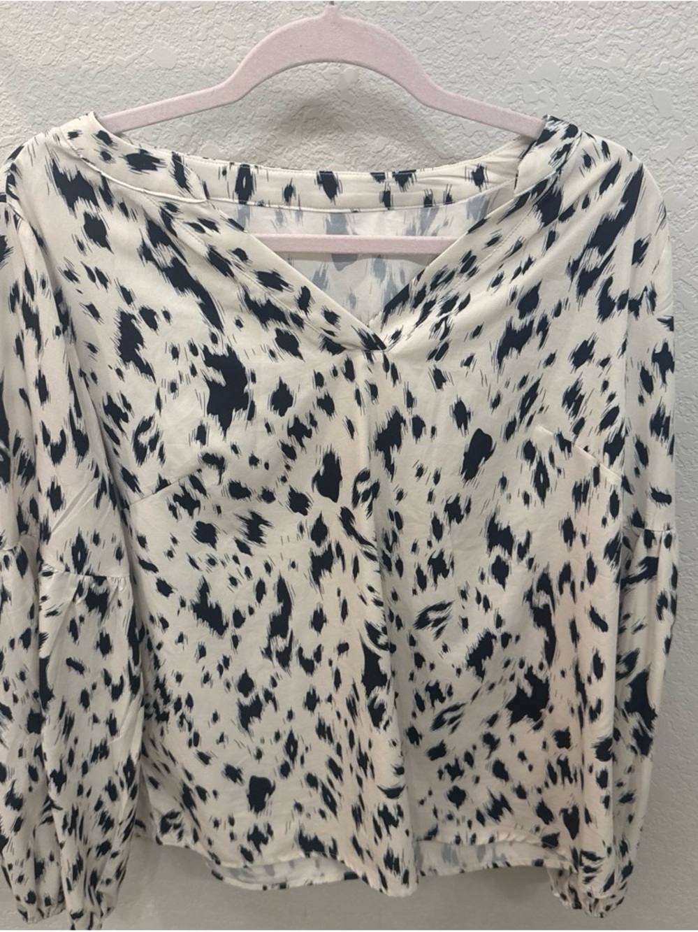 SHEIN Black & White Animal Print V-Neck Blouse